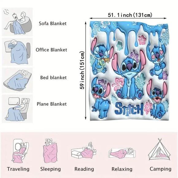 Stitch 3D Throw Blanket 50X60  Blanket, NEW Soft Plush. - Picture 3 of 6